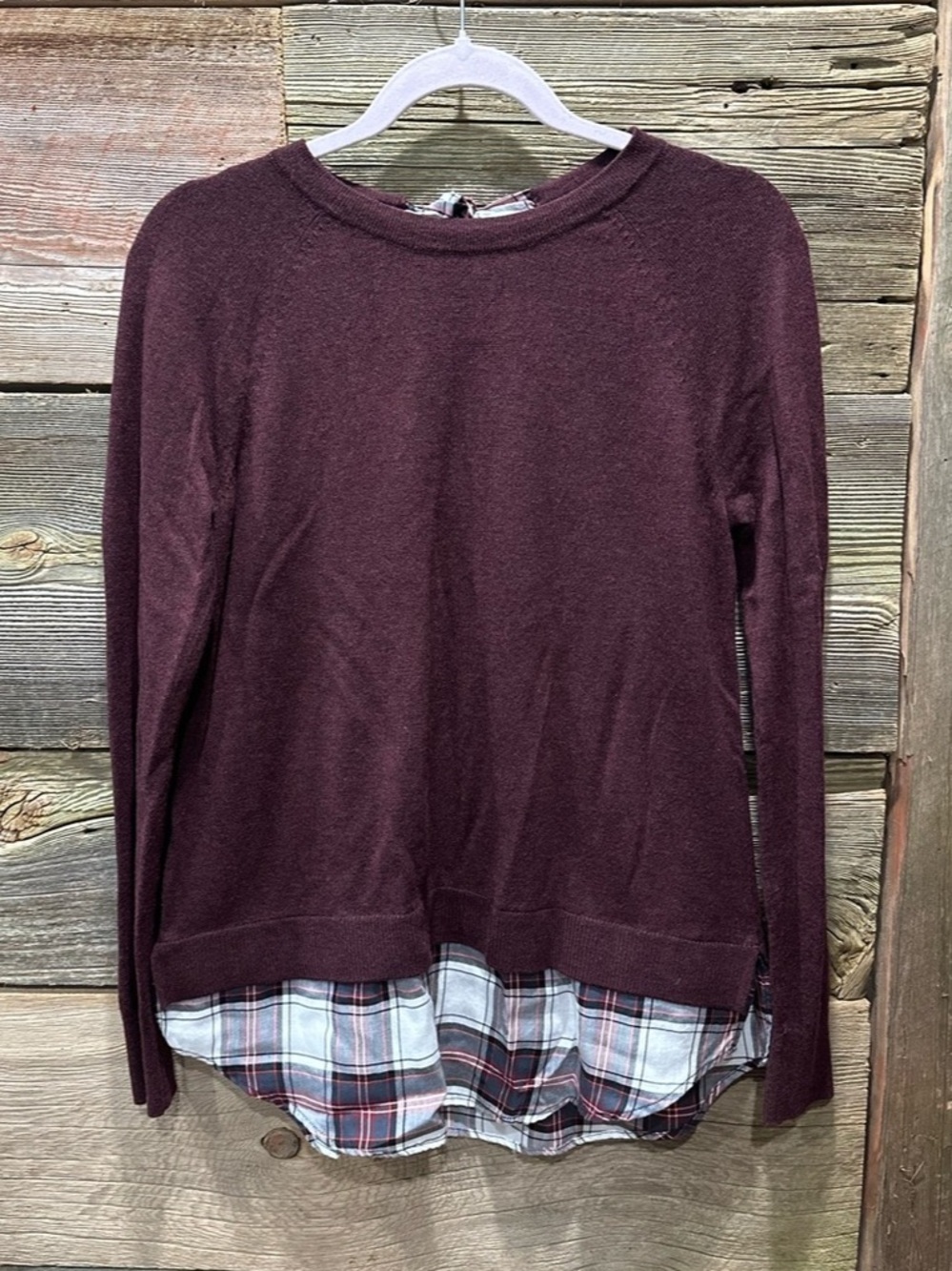 LOFT Plaid Hem Tunic Sweater Size Small Like New